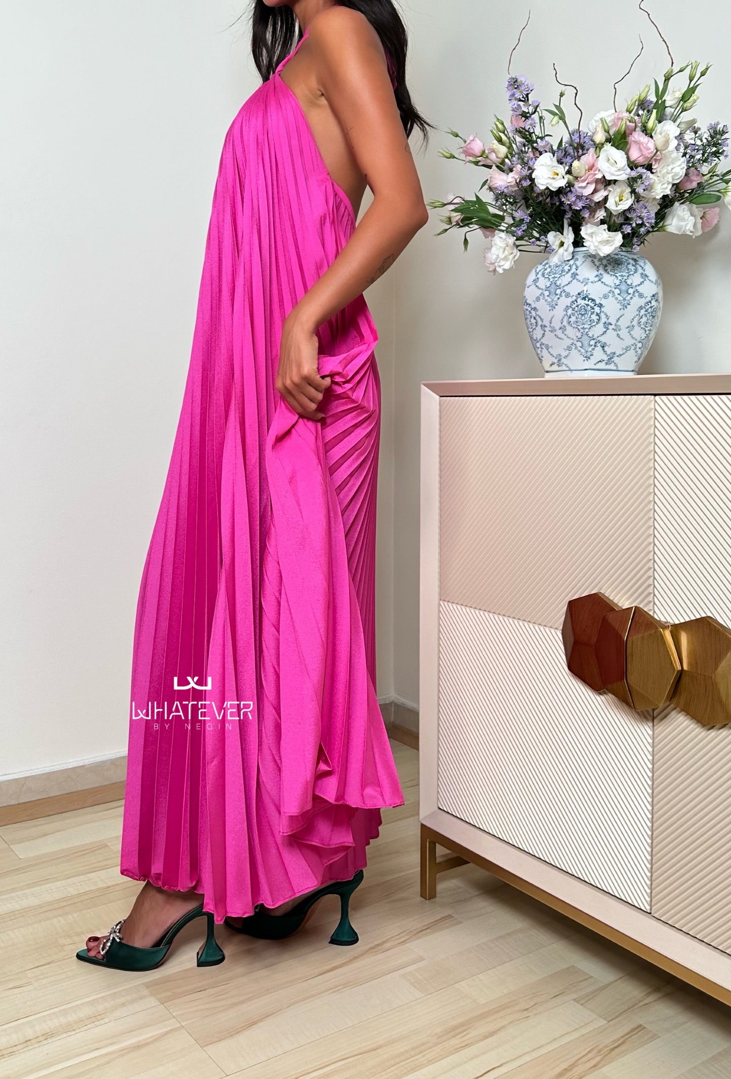 Pleated Halter Maxi Dress