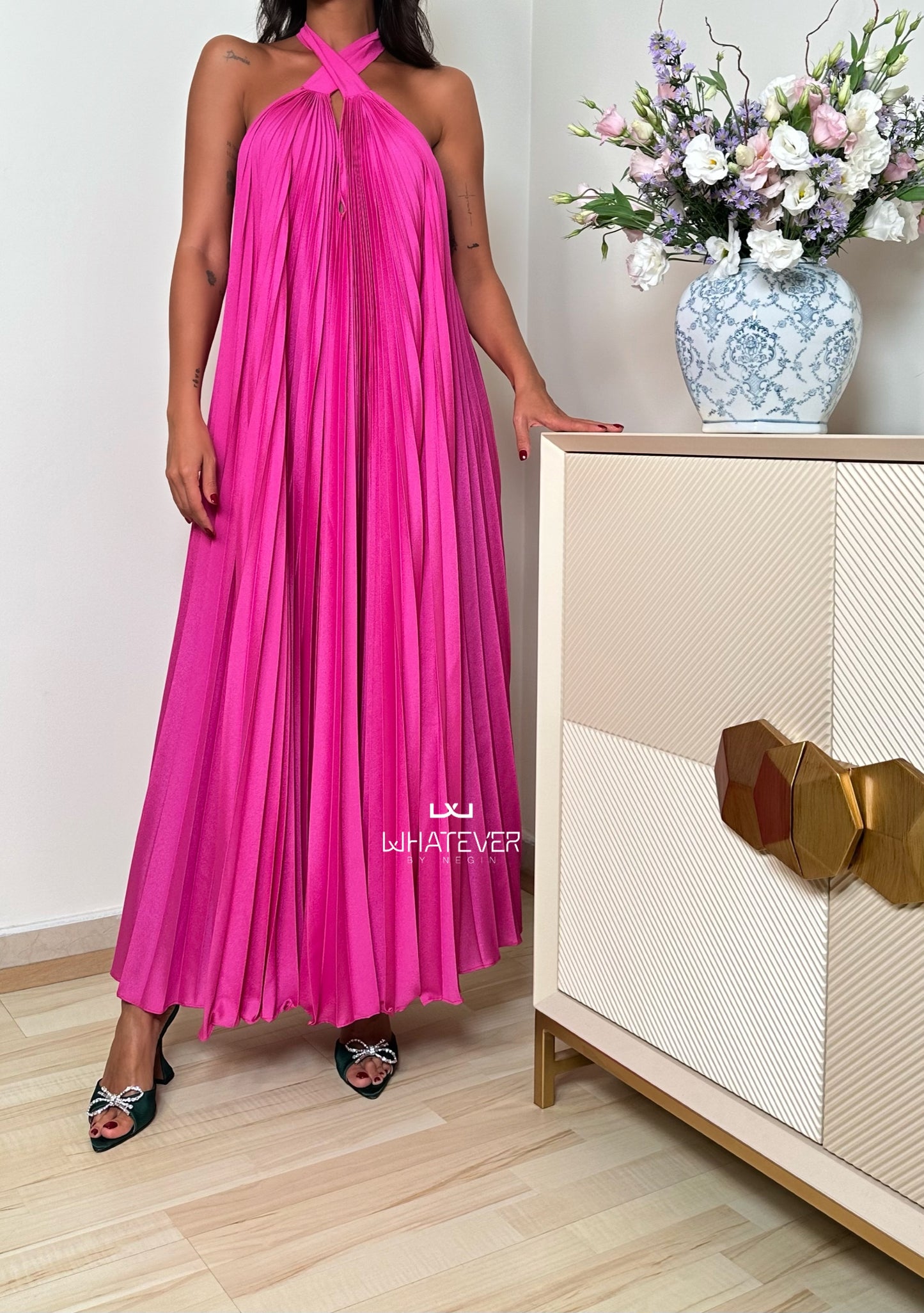 Pleated Halter Maxi Dress