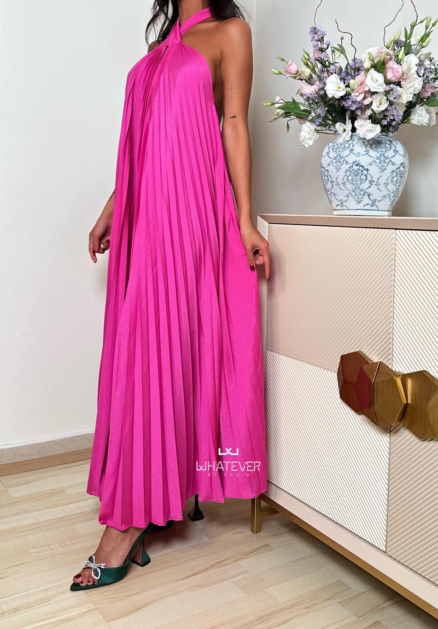 Pleated Halter Maxi Dress